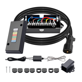 7 Way Trailer Cord and 7 Gang Junction Box Kit with 12V Breakaway Switch and Plug Holder Heavy Duty 8 FT Trailer Wiring Harness Kit for Trailers RVs Campers