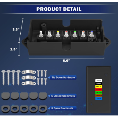 7 Way Trailer Cord and 7 Gang Junction Box Kit with 12V Breakaway Switch and Plug Holder Heavy Duty 8 FT Trailer Wiring Harness Kit for Trailers RVs Campers