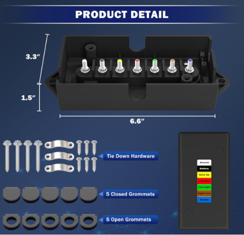 7 Way Trailer Cord and 7 Gang Junction Box Kit with 12V Breakaway Switch and Plug Holder Heavy Duty 8 FT Trailer Wiring Harness Kit for Trailers RVs Campers