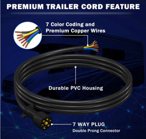 7 Way Trailer Cord Heavy Duty 8 FT Trailer Wiring Harness Kit 7 Pin Trailer Plug Inline Wire Harness Cable for Trailers RVs Campers