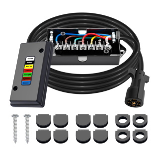 15 FT 7 Way Trailer Cord and 7 Gang Junction Box Kit with 12 V Breakaway Switch and Plug Holder Heavy Duty Trailer Wiring Harness Kit for Trailers RVs Campers