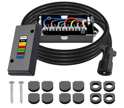 15 FT 7 Way Trailer Cord and 7 Gang Junction Box Kit with 12 V Breakaway Switch and Plug Holder Heavy Duty Trailer Wiring Harness Kit for Trailers RVs Campers