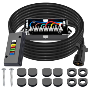 15 FT Trailer Wiring Harness Kit Heavy Duty 7 Way Trailer Cord with 7 Pin Trailer Plug and Junction Box Kit Premium Light and Brake Wiring Wires for Trailer RV