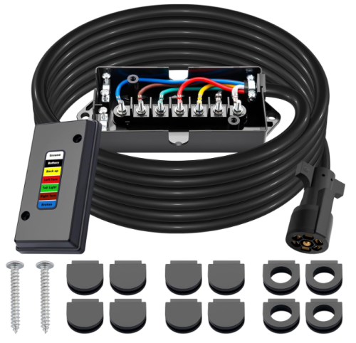 15 FT Trailer Wiring Harness Kit Heavy Duty 7 Way Trailer Cord with 7 Pin Trailer Plug and Junction Box Kit Premium Light and Brake Wiring Wires for Trailer RV