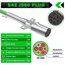 2 Pack 7 Way Trailer Cord 12 FT ABS Electrical Power Cord Heavy Duty Green Straight Power Wire Cable for Semi Trucks Trailers Tractors