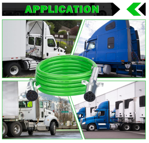 2 Pack 7 Way Trailer Cord 15 FT ABS Electrical Trailer Wire Heavy Duty Green Straight Power Cable for Semi Trucks Trailers Tractors