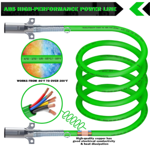 2 Pack 7 Way Trailer Cord 15 FT ABS Electrical Trailer Wire Heavy Duty Green Straight Power Cable for Semi Trucks Trailers Tractors
