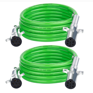 2 Pack 7 Way Trailer Cord 15 FT ABS Electrical Trailer Wire Heavy Duty Green Straight Power Cable for Semi Trucks Trailers Tractors