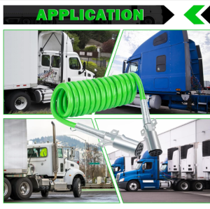 7 Way Coiled Trailer Cord 12 FT Green ABS Electrical Power Coil Heavy Duty Cable Power Wire for Semi Trucks Trailer Tractors