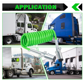 7 Way Coiled Trailer Cord 12 FT Green ABS Electrical Power Coil Heavy Duty Cable Power Wire for Semi Trucks Trailer Tractors