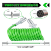 7 Way Coiled Trailer Cord 12 FT Green ABS Electrical Power Coil Heavy Duty Cable Power Wire for Semi Trucks Trailer Tractors