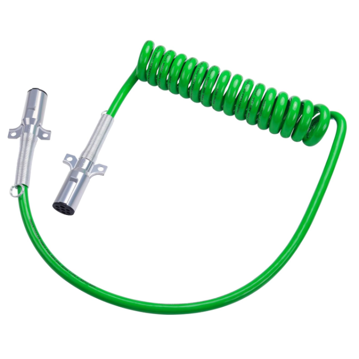 7 Way Coiled Trailer Cord 15FT Long Tail ABS Electrical Power Wire Air Brake Coiled Electric Cable for Semi Trucks Trailers Tractors