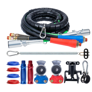 Semi Truck Air Lines Kit 12 FT 3 in 1 ABS Electric Power Line Air Hoses with Gladhands, Handles, Holder and Tender Spring Kit for Semi Truck Trailer Tractor