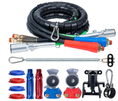 Semi Truck Air Lines Kit 12 FT 3 in 1 ABS Electric Power Line Air Hoses with Gladhands, Handles, Holder and Tender Spring Kit for Semi Truck Trailer Tractor