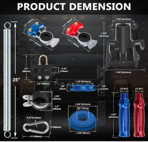 Semi Truck Air Lines Kit 12 FT 3 in 1 ABS Electric Power Line Air Hoses with Gladhands, Handles, Holder and Tender Spring Kit for Semi Truck Trailer Tractor