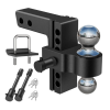 6 Inch Adjustable Trailer Hitch Fit 2 Inch Receiver, Dual Solid Ball 2" and 2-5/16"(12,500 LBS GTW), Drop & Rise Heavy Duty Aluminum Tow Hitch with 2" Hitch Tightener & 2 Locking Hitch Pin
