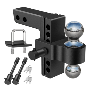 6 Inch Adjustable Trailer Hitch Fit 2 Inch Receiver, Dual Solid Ball 2" and 2-5/16"(12,500 LBS GTW), Drop & Rise Heavy Duty Aluminum Tow Hitch with 2" Hitch Tightener & 2 Locking Hitch Pin