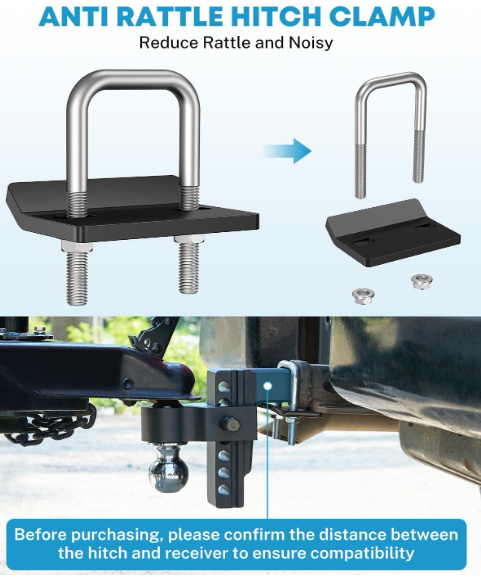 6 Inch Adjustable Trailer Hitch Fit 2 Inch Receiver, Dual Solid Ball 2" and 2-5/16"(12,500 LBS GTW), Drop & Rise Heavy Duty Aluminum Tow Hitch with 2" Hitch Tightener & 2 Locking Hitch Pin