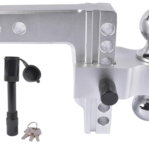 Aluminum Adjustable Trailer Hitch Fits 2-inch Receiver, 6-inch Drop, Solid Tube Hitch -12,500 LBS for Heavy Duty Truck with Double Stainless-Steel Locks, Silver