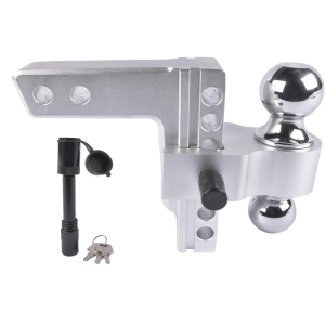 Aluminum Adjustable Trailer Hitch Fits 2-inch Receiver, 6-inch Drop, Solid Tube Hitch -12,500 LBS for Heavy Duty Truck with Double Stainless-Steel Locks, Silver