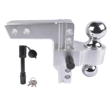 Aluminum Adjustable Trailer Hitch Fits 2-inch Receiver, 6-inch Drop, Solid Tube Hitch -12,500 LBS for Heavy Duty Truck with Double Stainless-Steel Locks, Silver