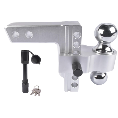 Aluminum Adjustable Trailer Hitch Fits 2-inch Receiver, 6-inch Drop, Solid Tube Hitch -12,500 LBS for Heavy Duty Truck with Double Stainless-Steel Locks, Silver