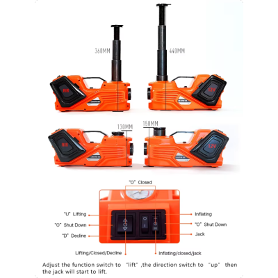 AtliFix ATEHJ-3520 12v DC Electric Hydraulic Jack and Wrench tools kit Tire Pump and LED Flashlight 2 in 1 Set Electric Car Jack