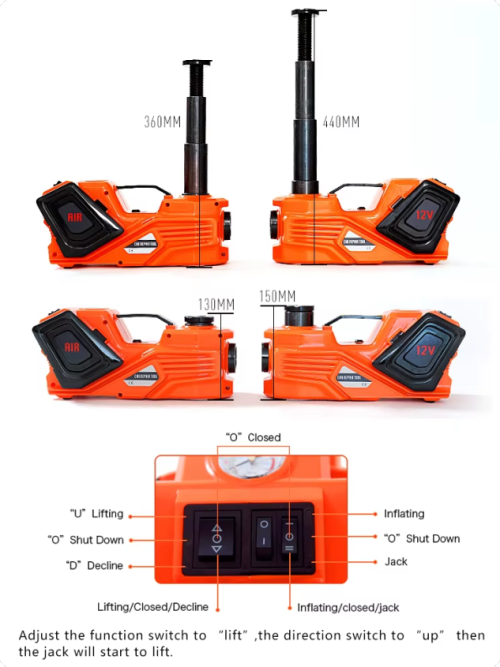AtliFix ATEHJ-3520 12v DC Electric Hydraulic Jack and Wrench tools kit Tire Pump and LED Flashlight 2 in 1 Set Electric Car Jack