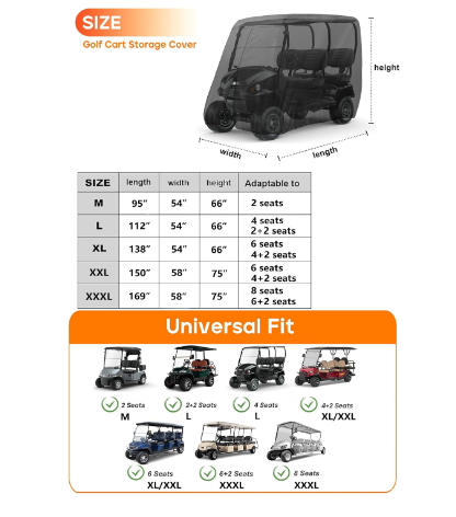 ATGC-5021 Universal 4/6 Passenger Golf Cart Cover Waterproof Sunproof and Durable for Most Golf Car