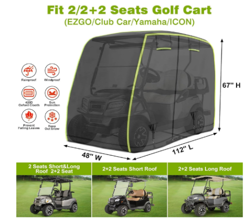 ATGC-5022 Universal 2-4 Passenger Golf Cart Cover Waterproof Sunproof and Durable for Most Golf Car