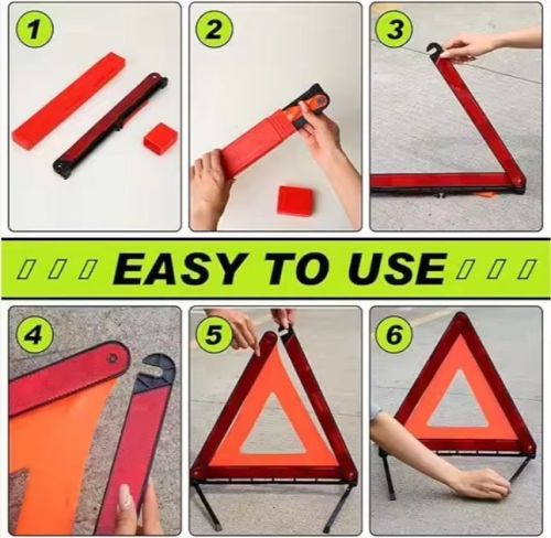 ATAR1032 High Visibility 43CM Reflective Warning Triangle, Foldable Emergency Road Safety Sign for Cars