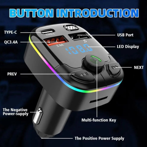 ATLI ATCBS1014 Bluetooth Car MP3 Player with Hands-Free Calling - FM Transmitter & 3A Fast USB Charger for Cars, Trucks, SUVs