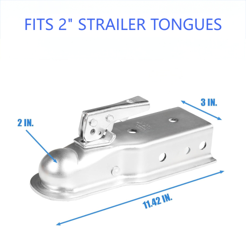 RR8025A 2" Hitch Ball Coupler, 3" Jaw, 3500 lbs Capacity, White Zinc Plated Finish