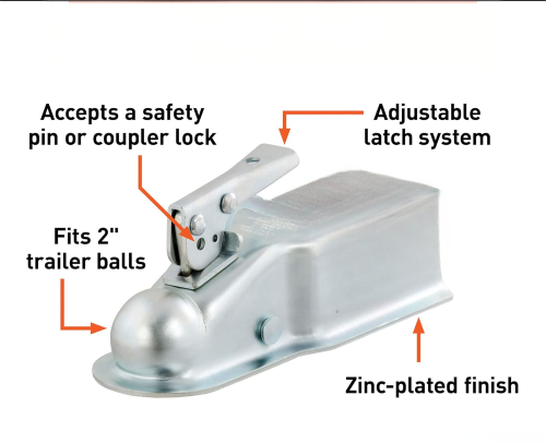 RR8025 3" Receiver Hitch Ball Coupler for 2" Ball, 3500 lbs Towing & 350 lbs Tongue Capacity, Zinc Plated, SAE V-5 Certified