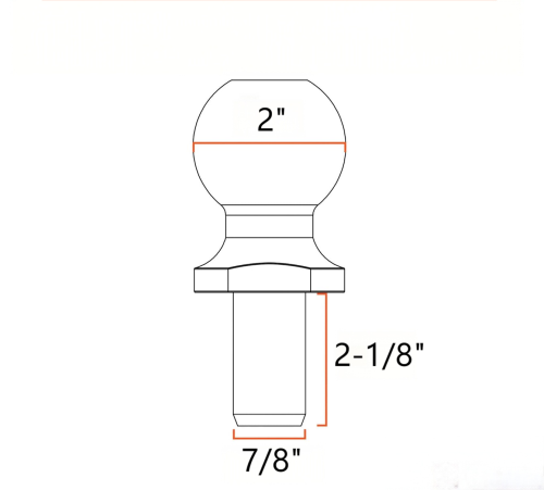 RR8017 2"(50mm) Hitch Ball with 7/8" Shank diameter 2-1/8" Length 3500 lbs Capacity