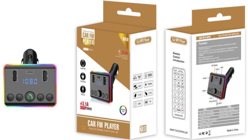 ATCBS1015 Car MP3 Player with FM Radio USB TF Card Remote Control Type-C 7-Color Lights for 12-24V Cigarette Lighter Power