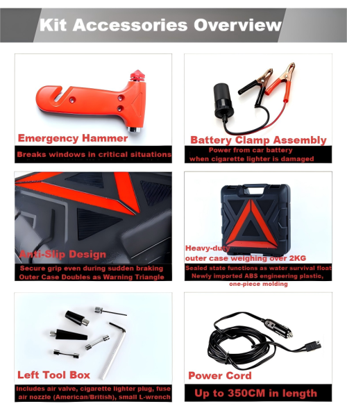 ATFX-1344 3 in 1 Electric Hydraulic Car Jack Set, 3Ton 12V Automotive Repair Kit with 340N.M Impact Wrench, Air Compressor for SUV 4x4 Light Truck