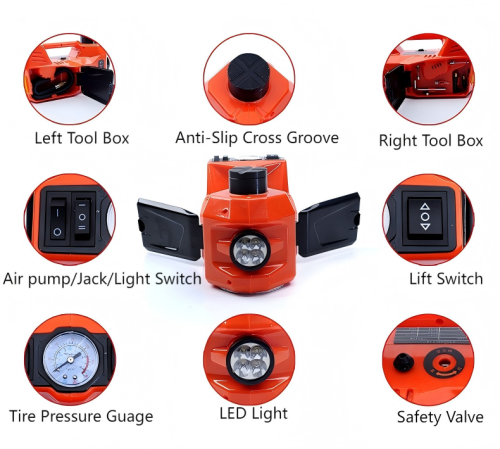 ATFX-1344 3 in 1 Electric Hydraulic Car Jack Set, 3Ton 12V Automotive Repair Kit with 340N.M Impact Wrench, Air Compressor for SUV 4x4 Light Truck