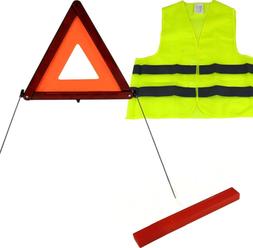 Portable Warning Triangle and Safety Vest Kit for Emergency Roadside Safety