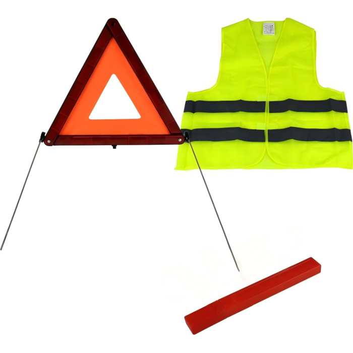 Portable Warning Triangle and Safety Vest Kit for Emergency Roadside Safety