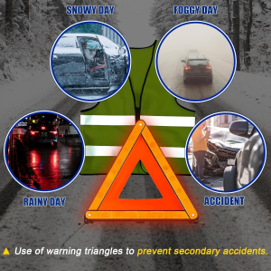 Portable Warning Triangle and Safety Vest Kit for Emergency Roadside Safety