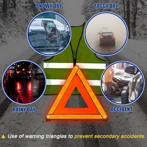 Portable Warning Triangle and Safety Vest Kit for Emergency Roadside Safety