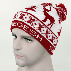 custom Chrismas jacquard weave deer beanie hat