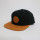 custom small order wool snapback with embossed suede patches