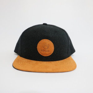 custom small order wool snapback with embossed suede patches
