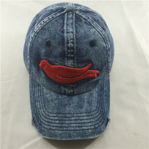 custom denim baseball cap with distressed peak ,stone washed jean cap