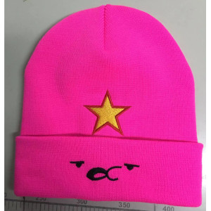 high quality knitted beanie cuff hat with cartoon embroidery