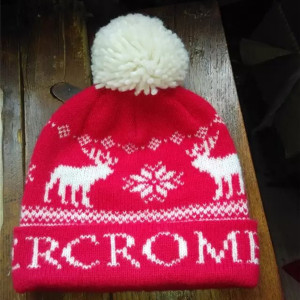 wholesale custom Christmas deer red knitted hat with pom pom