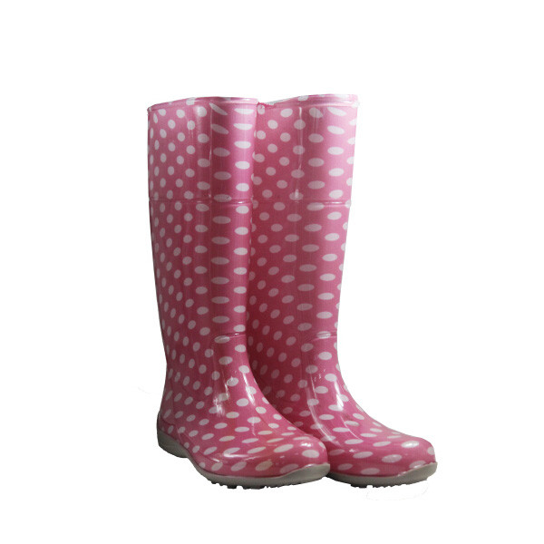 PVC Knee High Boots,Ladies Clear PVC Rain Boots,Pink PVC Boot