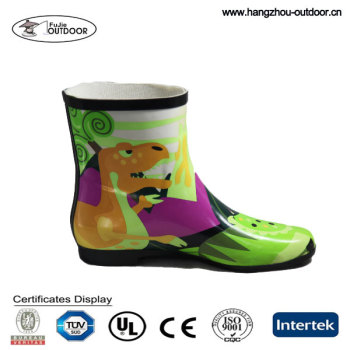 Ladies Mid-cut Rubber Rain Boots for Dinosaur Printing